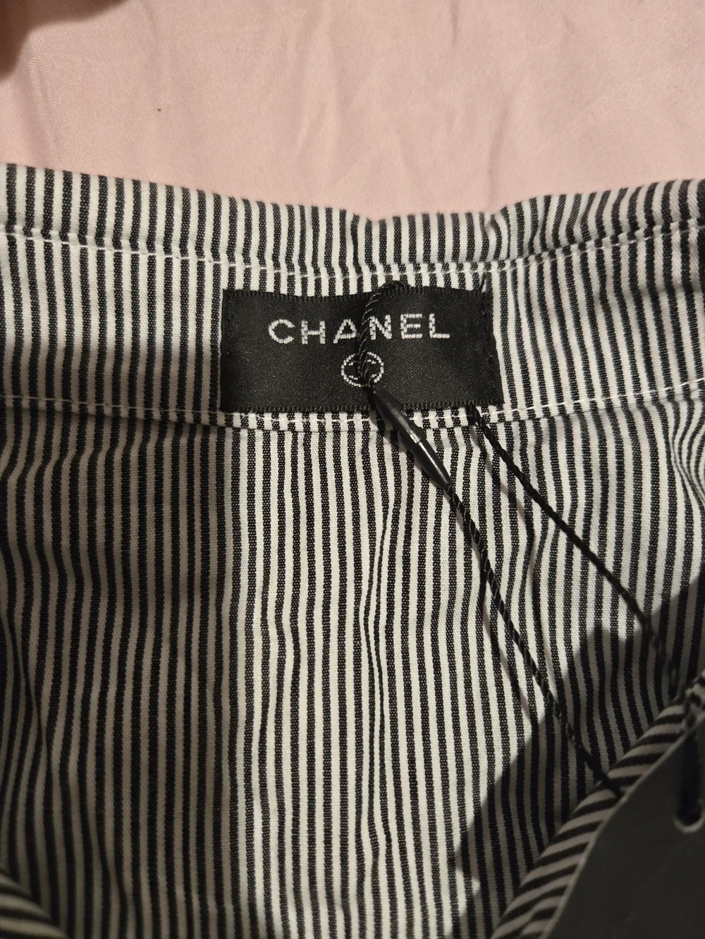 CHANEL Black & White Striped Button-Down Shirt